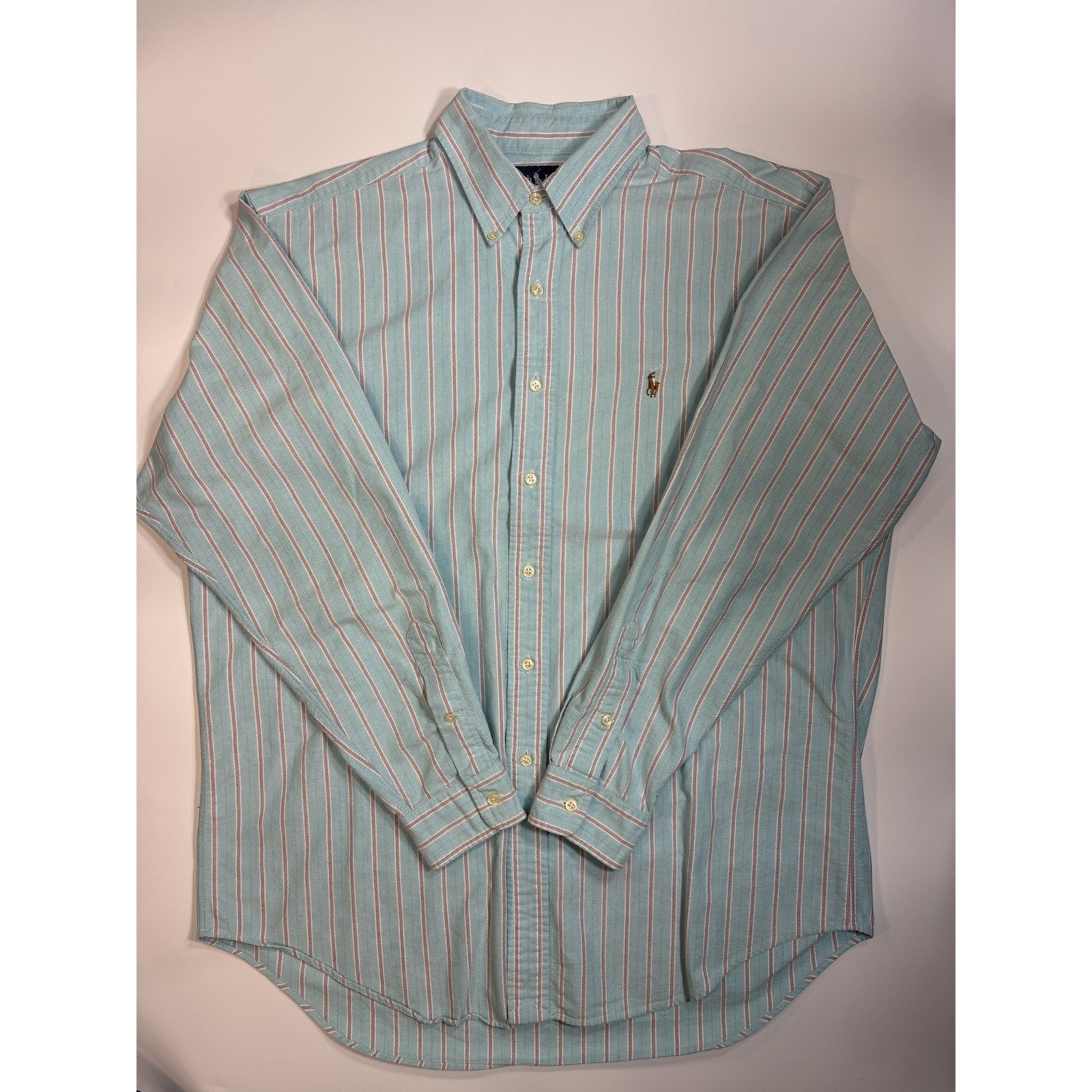 Vintage Polo Ralph Lauren Shirt Mens L Blue Stripe Button Down Classic Fit